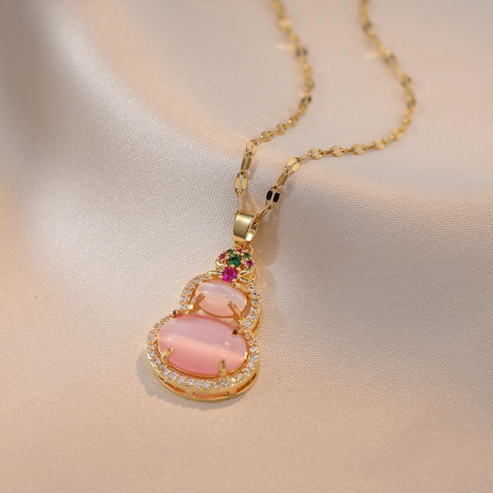 Colorful Lucky Bag Zircon Hanging Stainless Steel Necklace Gift for Women