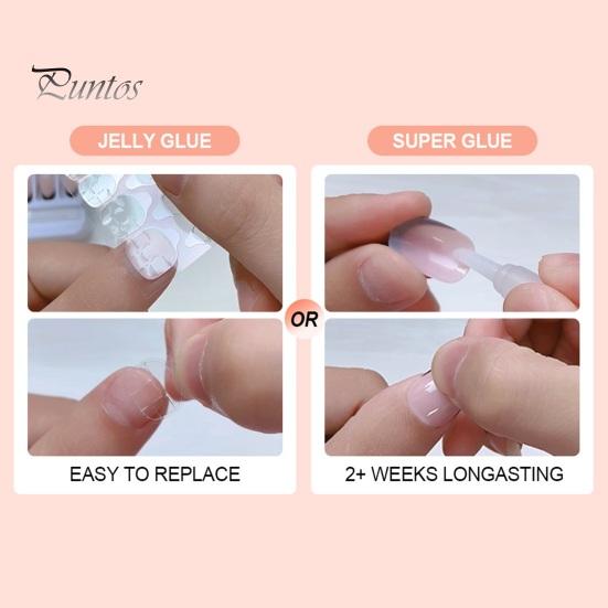 1 Set Wearable False Nails DIY Nail Art Kit with Glue & Nail File Press-on Nails Waterproof Gel Fake Nails Full Cover French Tips Artificial Nail