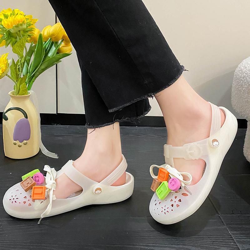 

2025 new baotou half slippers women s summer ins jelly outer wear non-slip seaside beach hole sandals 40 бежевый