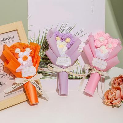 Gestrickter Puff-Bouquet, kreatives Schleifenband, Mini, mehrere Farben, dekorative Simulationsblume, Fotografie-Requisiten, Geschenk-Accessoires