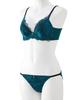 Inner High Side Classic Lace Bra and Shorts [Nissen] Women's Set, Set, Green, H85/LL