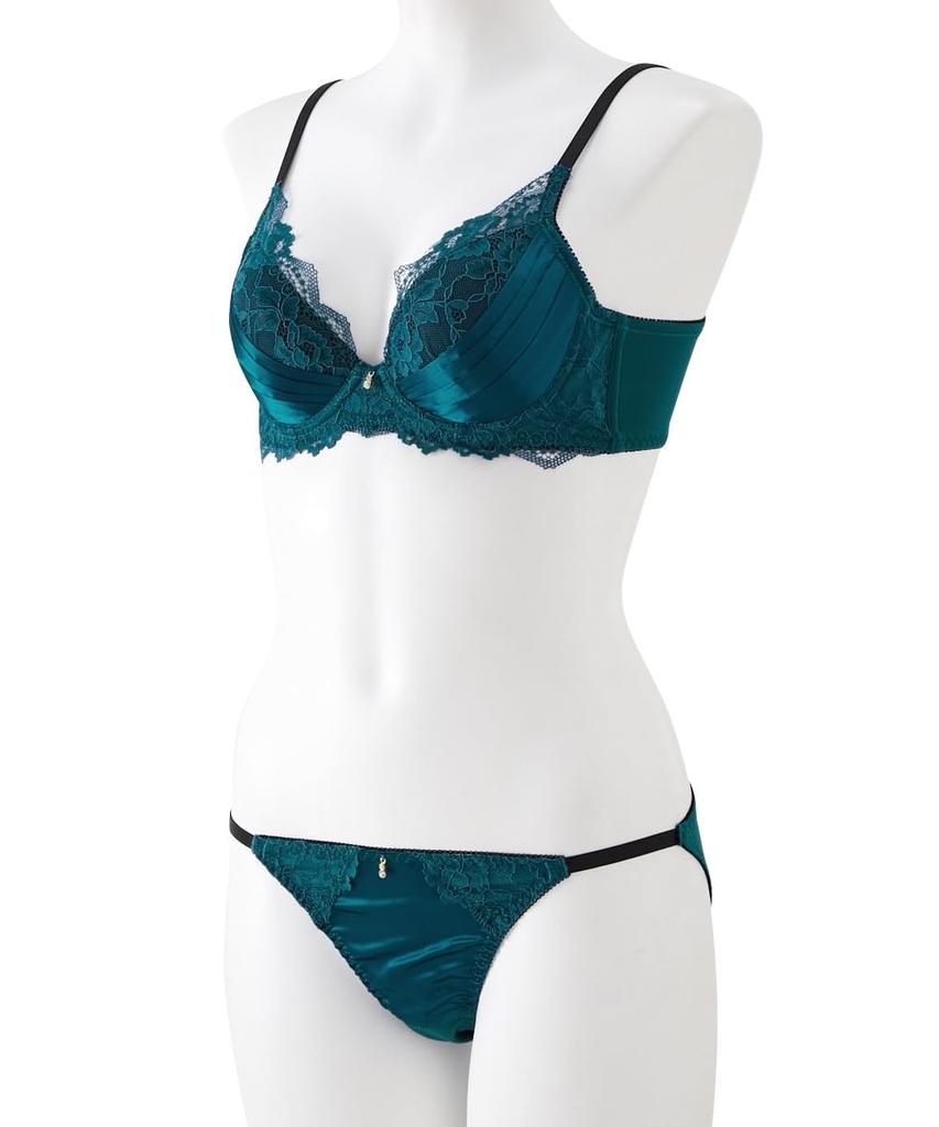 Inner High Side Classic Lace Bra and Shorts [Nissen] Women's Set, Set, Green, H85/LL