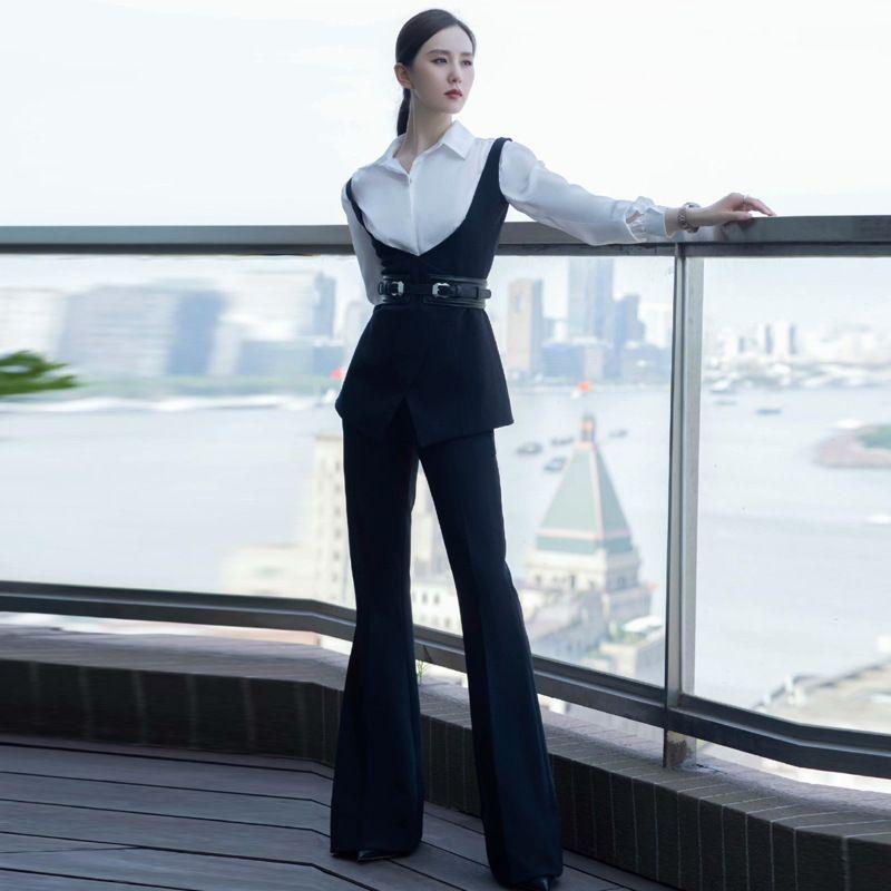 

Лю Шиши Звезда Тот же Стиль Классические Брюки Клеш Рубашка White S