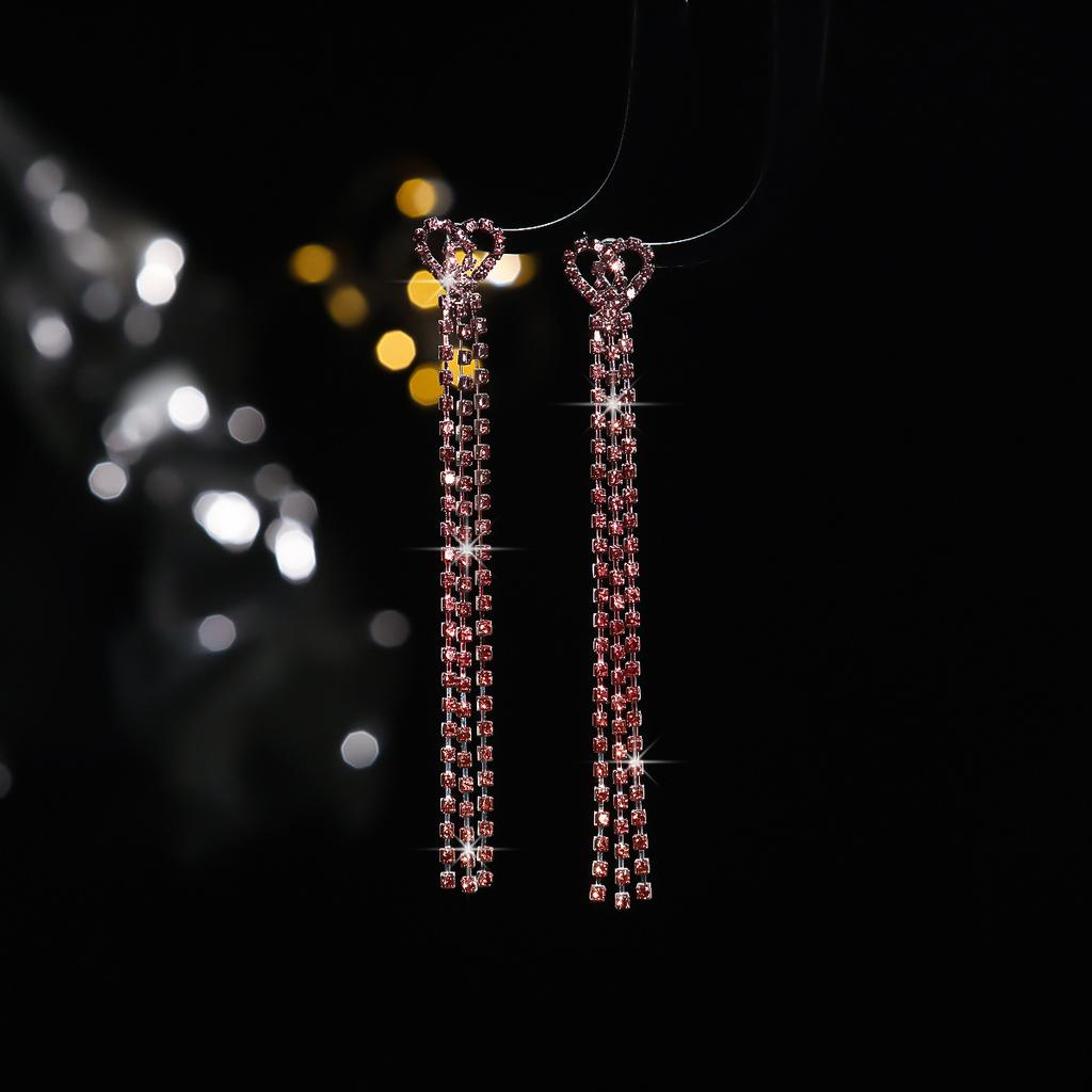 High-end Luxury Shiny Crystal Long Love Earrings