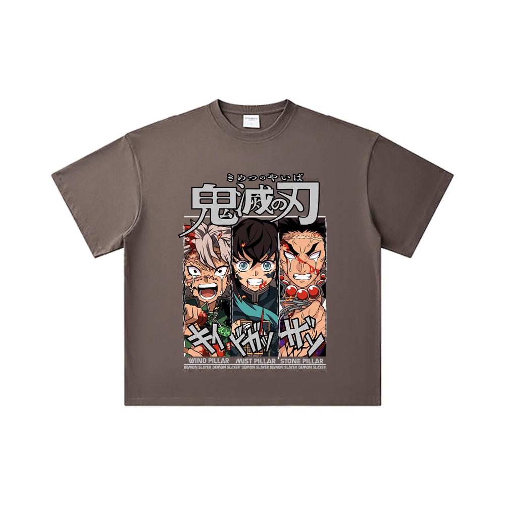 260 GSM Double Yarn 32 Count 100% Cotton Demon Slayer V60 Pillars Print Unisex Heavy Cotton T Shirt