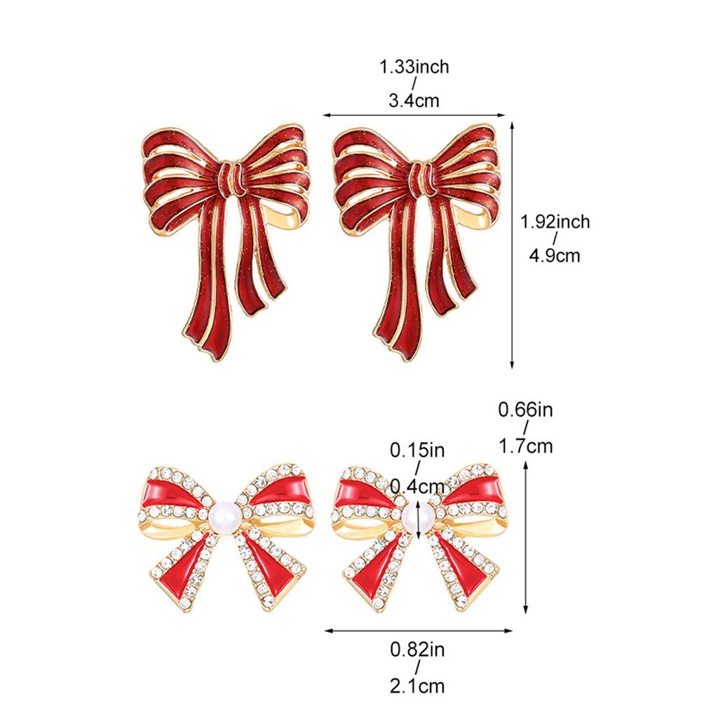 Christmas Bowknot Shaped Studs Earrings Alloy Dripping Oil Ear Rings for Women Girls Elegant Party Wear Ear Accessories