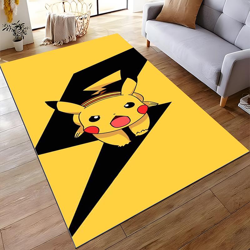 Cute Pikachu with Lightning Bolt Design Rug Non-slip rug suitable for living room and bedroom sofas