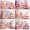 Pink Purple Balloon Castle Themed Princess Birthday Banner Background, Children's Birthday Decoration Photography Backdrop Cloth
