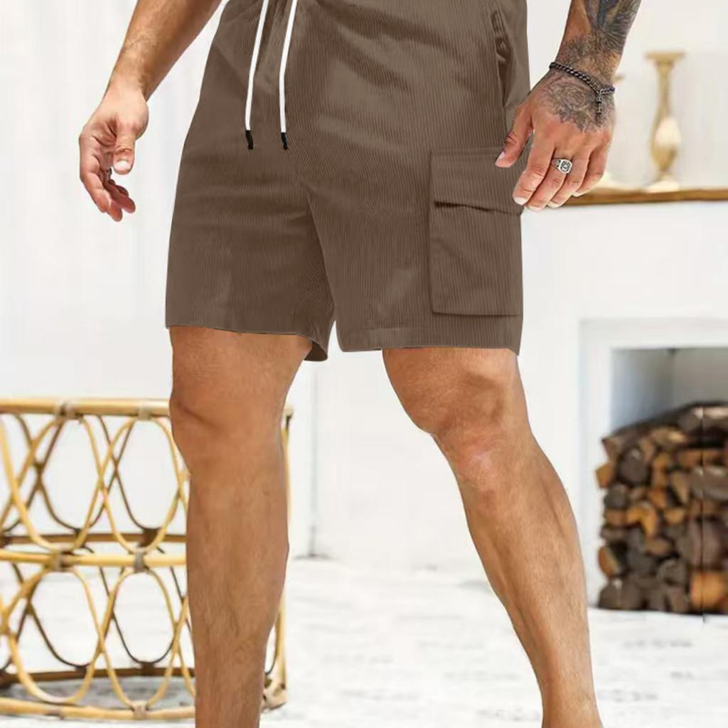 Men's Corduroy Multi Pocket Cargo Shorts Elastic Waistband Drawstring Casual Outdoor Work Shorts