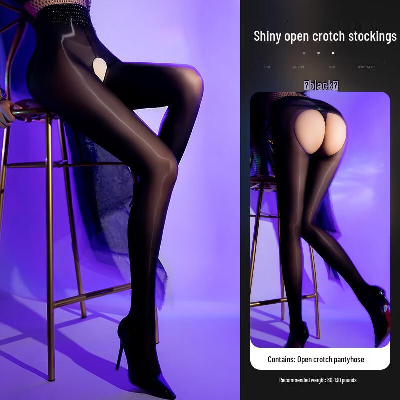 Zhenmei Women's 1D Shiny Open Crotch Pantyhose