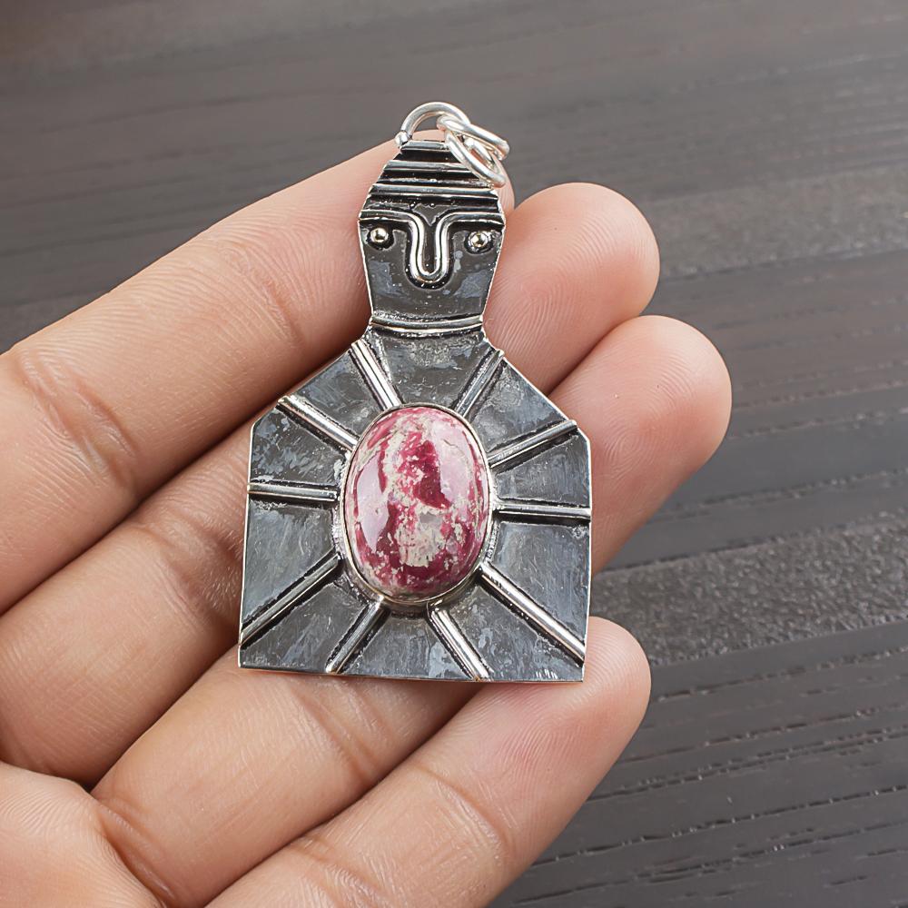 Natural Thulite Gemstone 925 Sterling Silver Jewelry Designer Pendant 2.2  AJP-1976