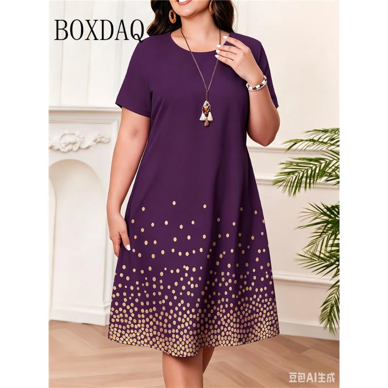 Summer Women Short Sleeve Dress Fashion Elegnat Women's Print Loose Plus Size Dresses