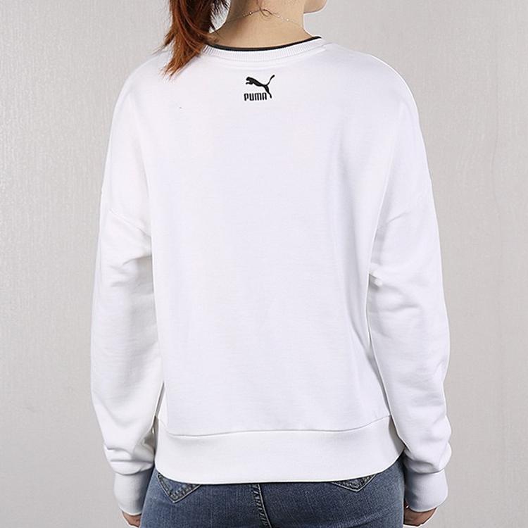 Puma Sport Crew Logo Print Pullover Sweatshirt Women Tops White 598128-02