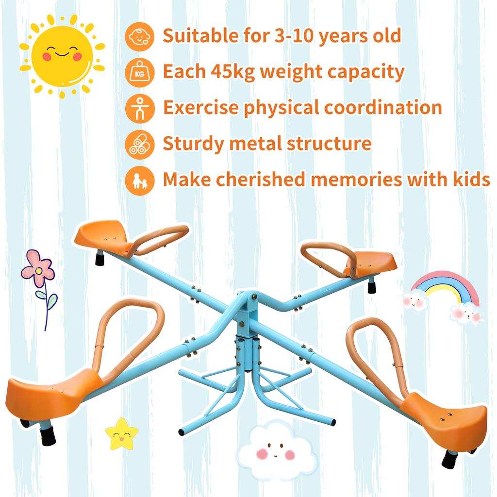 Dondolo 182,88 cm, dondolo per quattro bambini, attrezzatura per parchi giochi esterni/giardini/scuole, antiscivolo, combinazione di colori blu e arancione