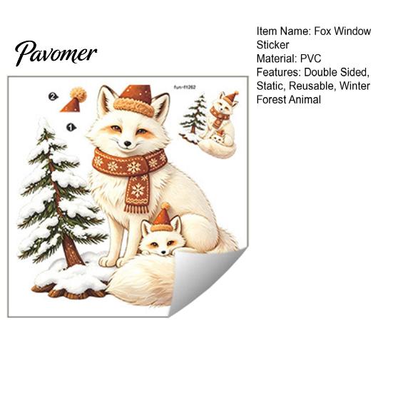 Transparent Glass Pattern Christmas Fox Window Clings, Winter Forest Animal Double-Side Sticker, Cute Graphics Reusable Static Decals for Holiday