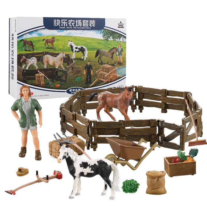 Happy Horse Farm Diy Creative Suit Model Fence Stable Worker Solid Static Sand Table Figure Ornament Toy