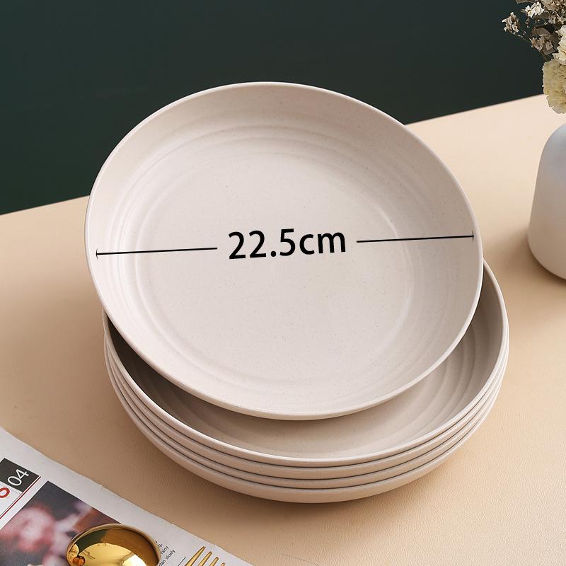 Wheat Straw Round Vegetable Plate Household Large Vegetable Plate Set Drop-Resistant Snack Plastic Plate Fruit Plate