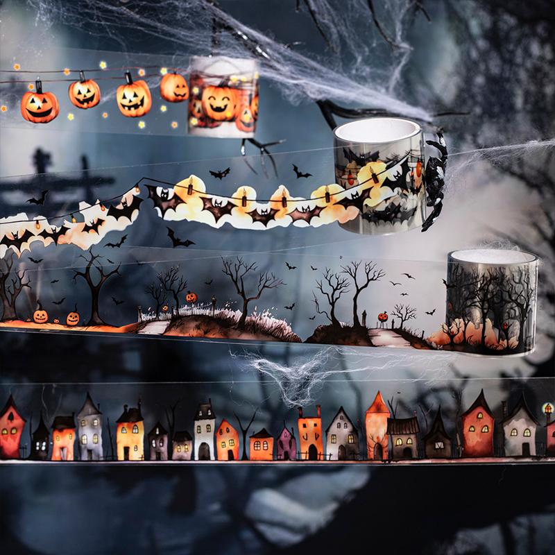 2m/roll Retro Halloween Party PET Stickers Creative Handbook Collage Decoration DIY Scrapbook Material Masking Tape