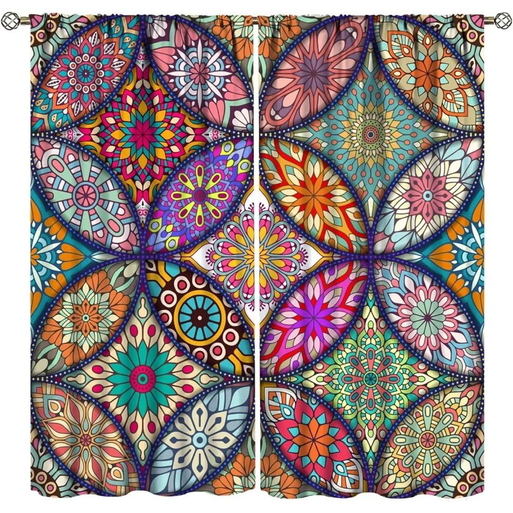 Southeast Asia Thai Floral Semi-blackout Curtains Colorful Bohemian Mandala Curtains Decor Bedroom Living Room Window Curtains