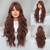 Cocoa Brown Long Curly Hair With Slanted Bangs Big Wavy Wig Women Synthetic High-temperature Silk