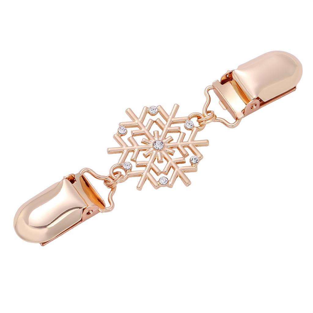 Rhinestone Snowflake Brooch Pins for Women Sweater Clip Vintage Hollow Out Shawl Cardigan Clasp Waist Fixing Button Accessory