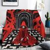 1Pc Gothic Horror Throw Blanket - Red & Black Mystery Design With Woman In Red Cloak - Soft All-Season Couch Bedspread For Home,