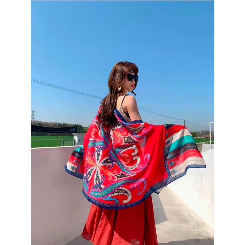 

Соленое озеро Чака Туризм на Северо-Западе Этнический стиль Шарф Шелковый шарф Женский Летний Приморский Пляжный Платок Солнцезащитный Тонкий 180*90cm±5cm