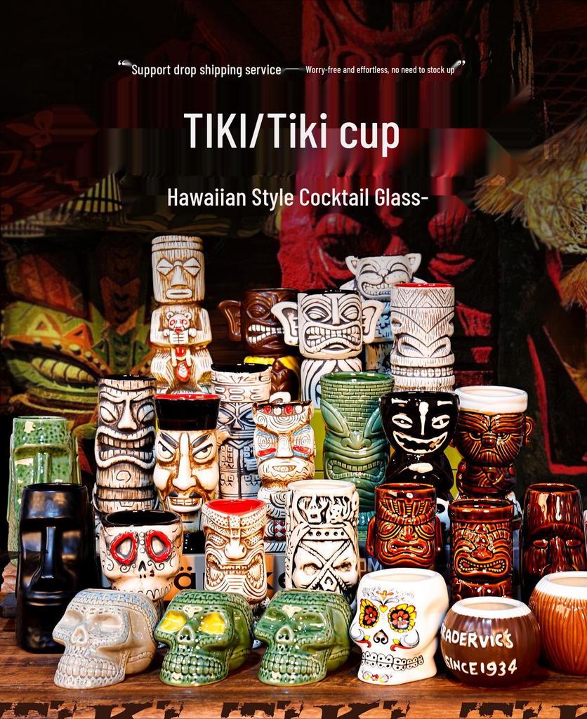 Hawaiian Tiki Zombie Skull Ceramic Cocktail Glass