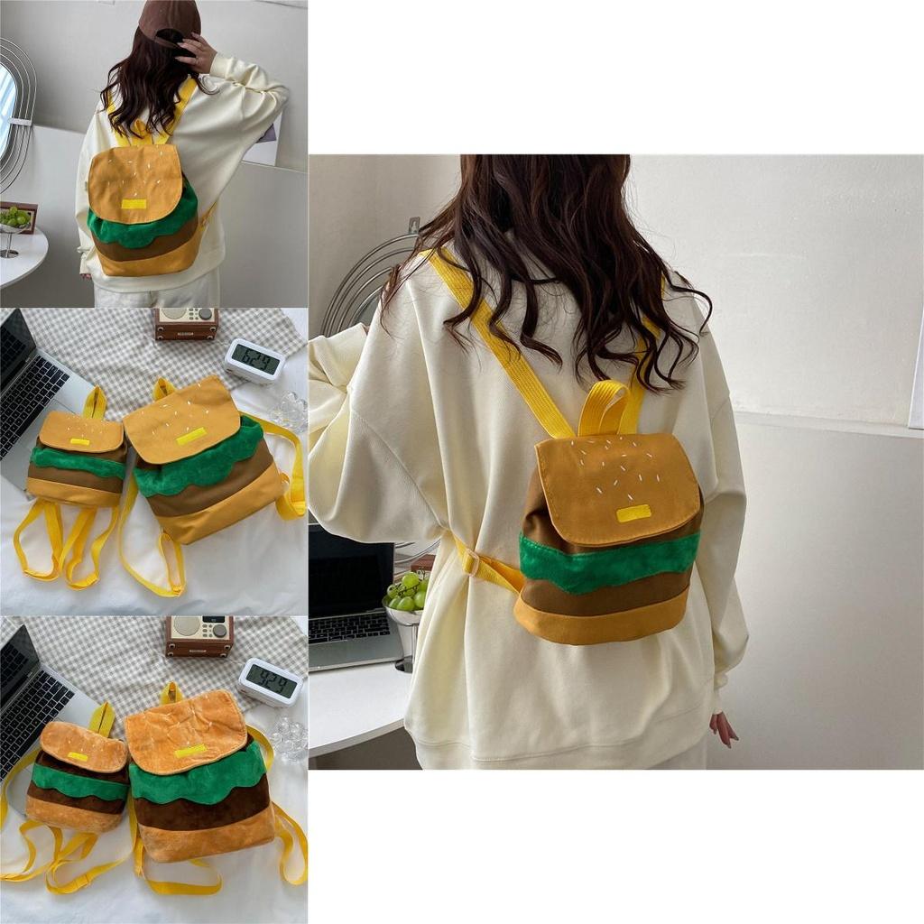 Adorable Plush Hamburger Backpack For Spring 2023 Trendy Casual Style With Large Capacity