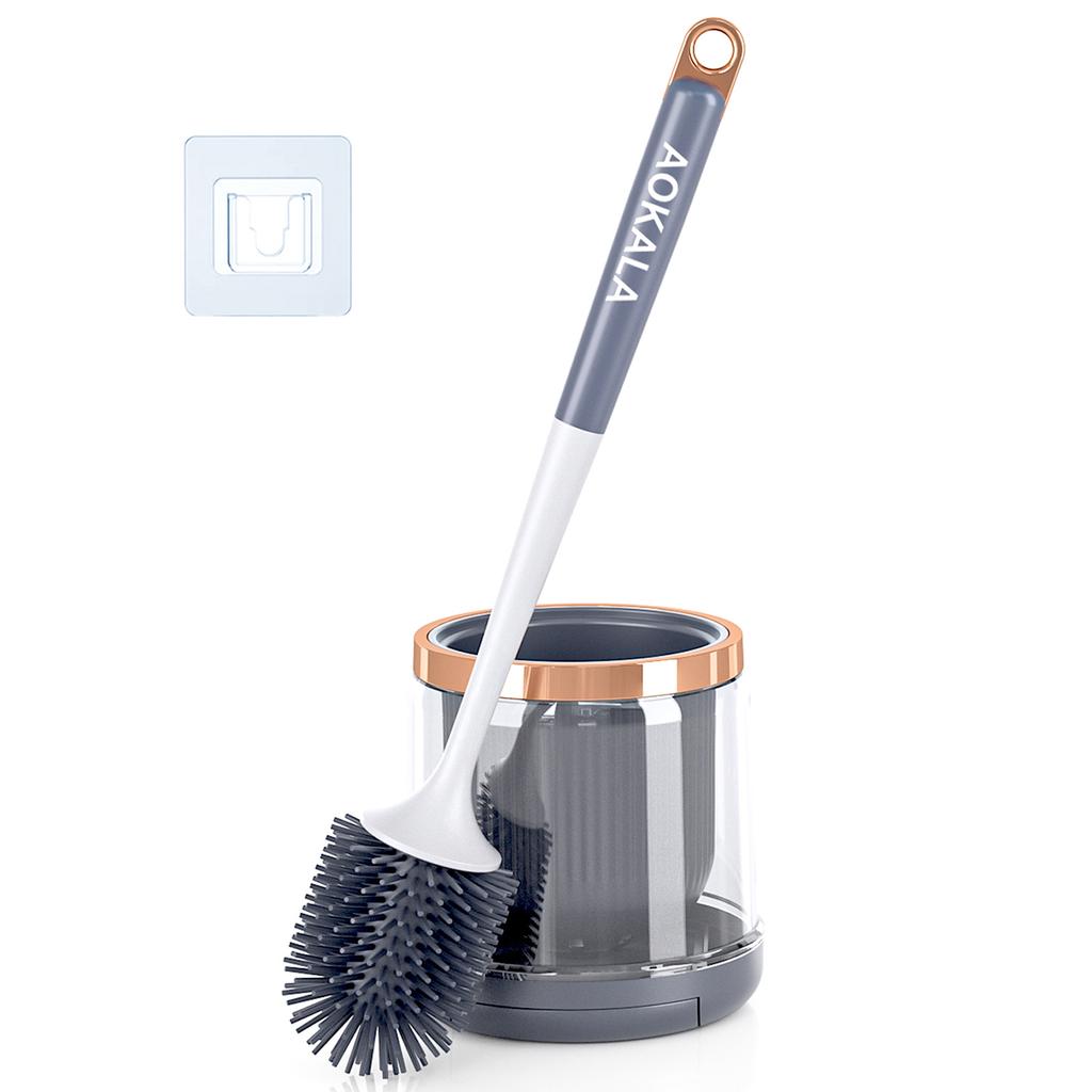 Silikon-Toilettenbürsten- und Halter-Set mit langem Griff, Tiefenreinigungs-Schüssel-Schrubber, rutschfester Basis, ergonomisches Design für Badezimmerhygiene
