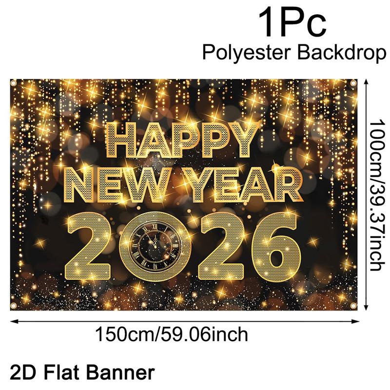 2026 Happy New Year Backdrop Banner Fireworks Champagne New Year Celebrations Christmas Party Photo Background Decoration Banner