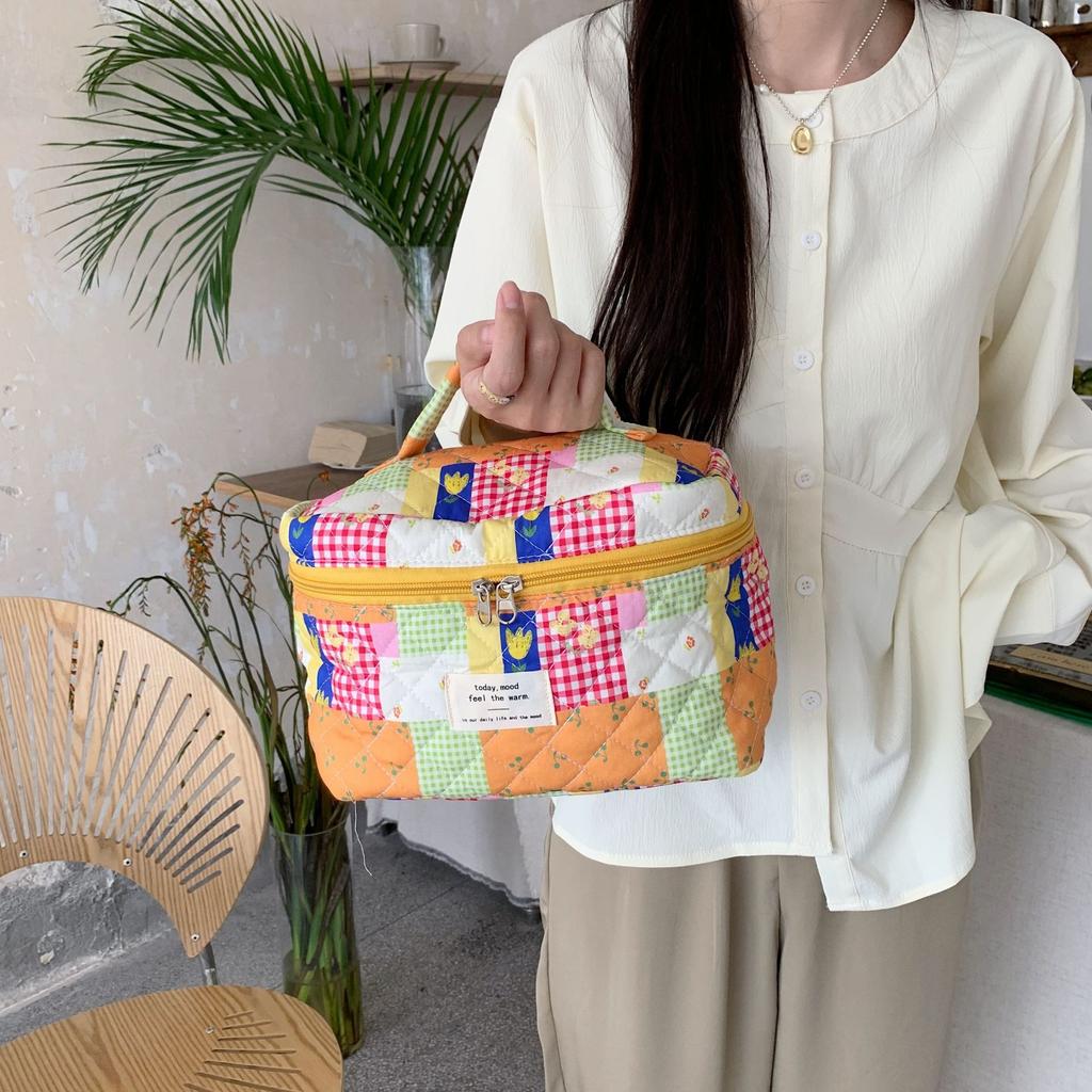 Floral Prints Women's Cosmetic Bag Cases Cotton Fabric Ladies Small Storage Bags Casual Cute Female Box Colorful Handbags
