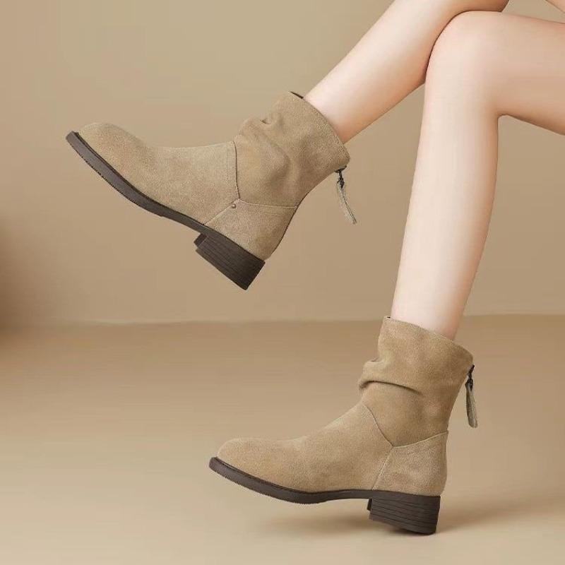

2026 New Pointed Toe Women Ankle Boots Fashion Elegant Soft Suede Shoes Autumn Winter Low Heel Women s Short Boots 35 хаки