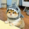 Christmas Pet Dressing Supplies Cat Shark Hood Hat, Winter Plush Warm Headgear, Cozy Cute Hat Accessory for Cats Small Dogs Fun Photo Props