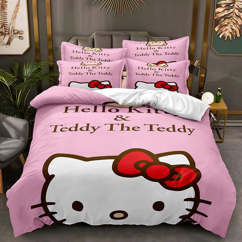 Kt Cat Series Three-Piece Set, Duvet Cover, Grinding Kit, Digital Printing Hello.