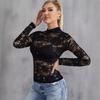 Spring Versatile Lace Slim Outerwear T Shirt Long Sleeve Base Layer Hollow Out Slim Fit Fashion Daily Basic Casual Slim Fit Ladies Elegant Top