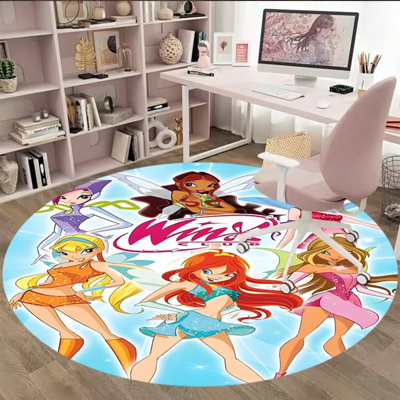 1pc Winx Club  Carpet, Round Rug, Comfortable, Suitable for Entryways, Living Rooms, Office, And Bedrooms, Christmas Decoration