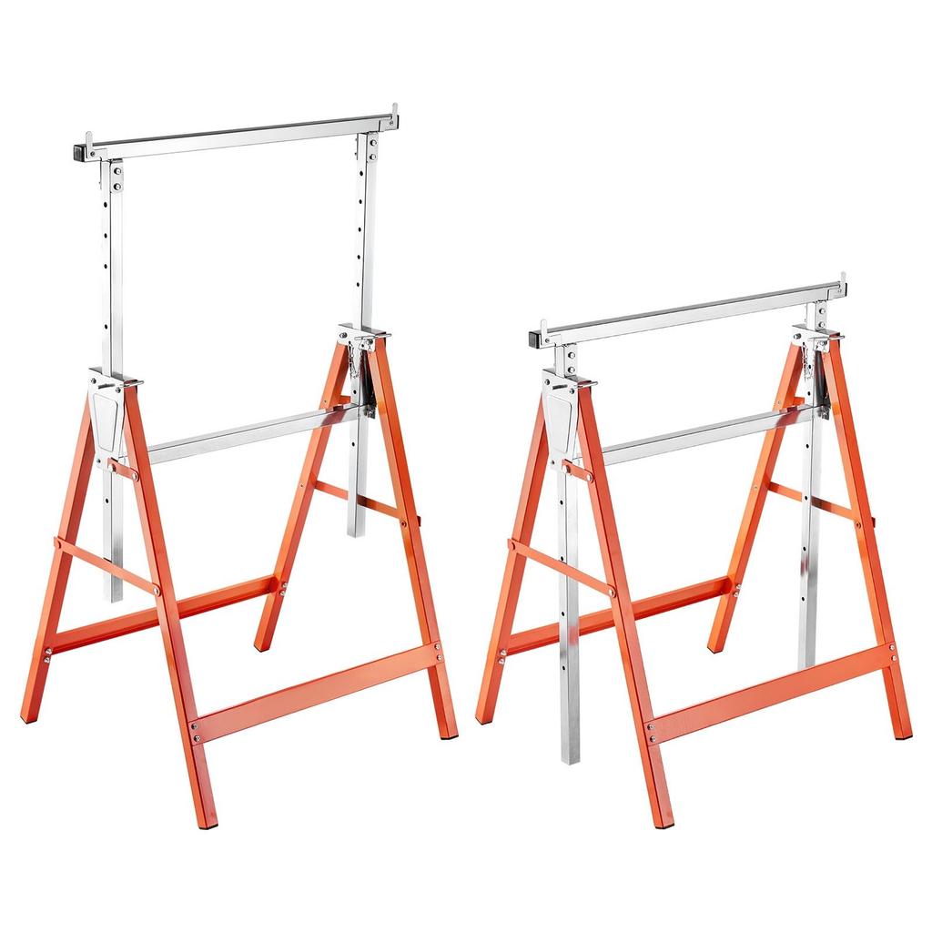 Saw Horses, 2 Pack Folding Work Horses, 199.6 kg Load Capacity Sawhorse with Heavy Duty Legs, Adjustable Height Saw Horse with Non-Slip Foot Pads, for