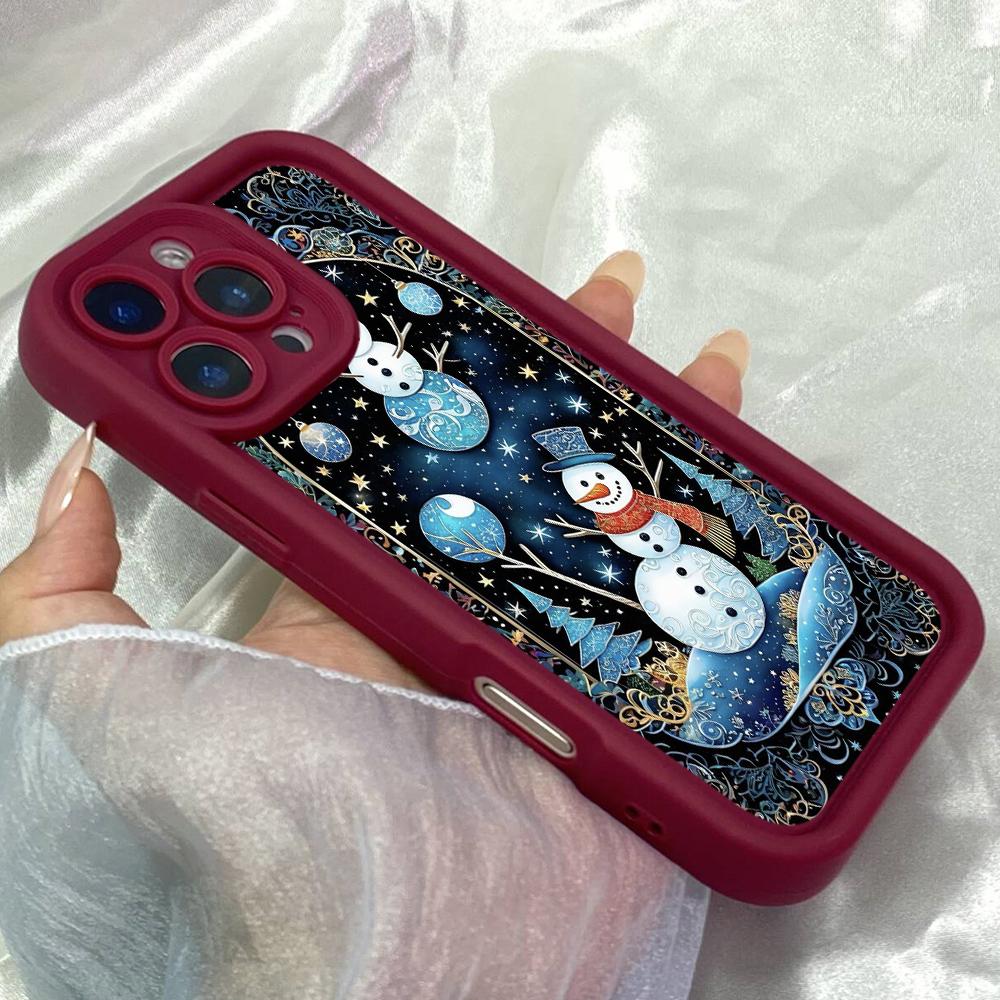 JT513 Starry Christmas Snowman for iPhone 17 16 15 14 Pro Max Samsung S26 S25 Ultra A17 A07 A56 A16 A15 A14 A13 Xiaomi 15T Redmi 15c 14C Soft Case