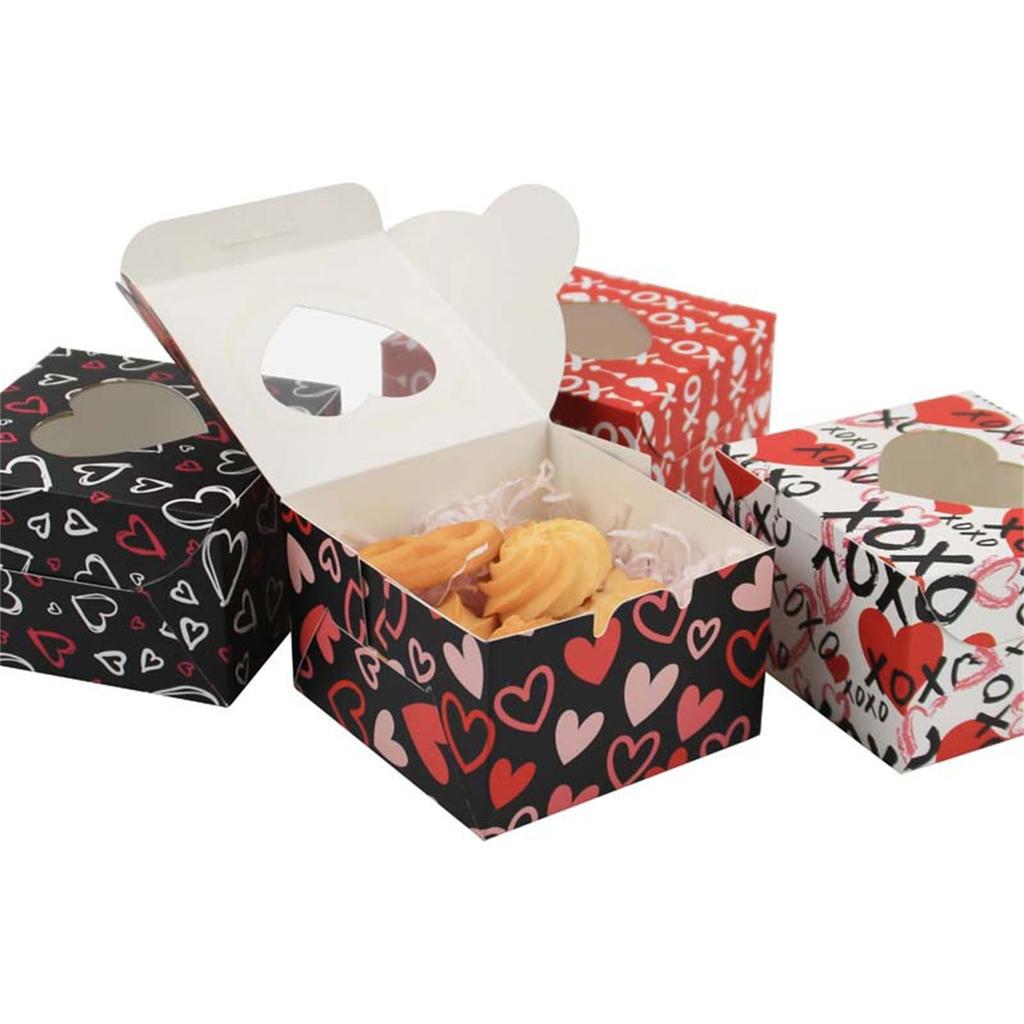 Valentine's Day Treat Box Heart Cardboard Box with Window Valentines Gift Container for Goodie Cookie Candy Party Supply