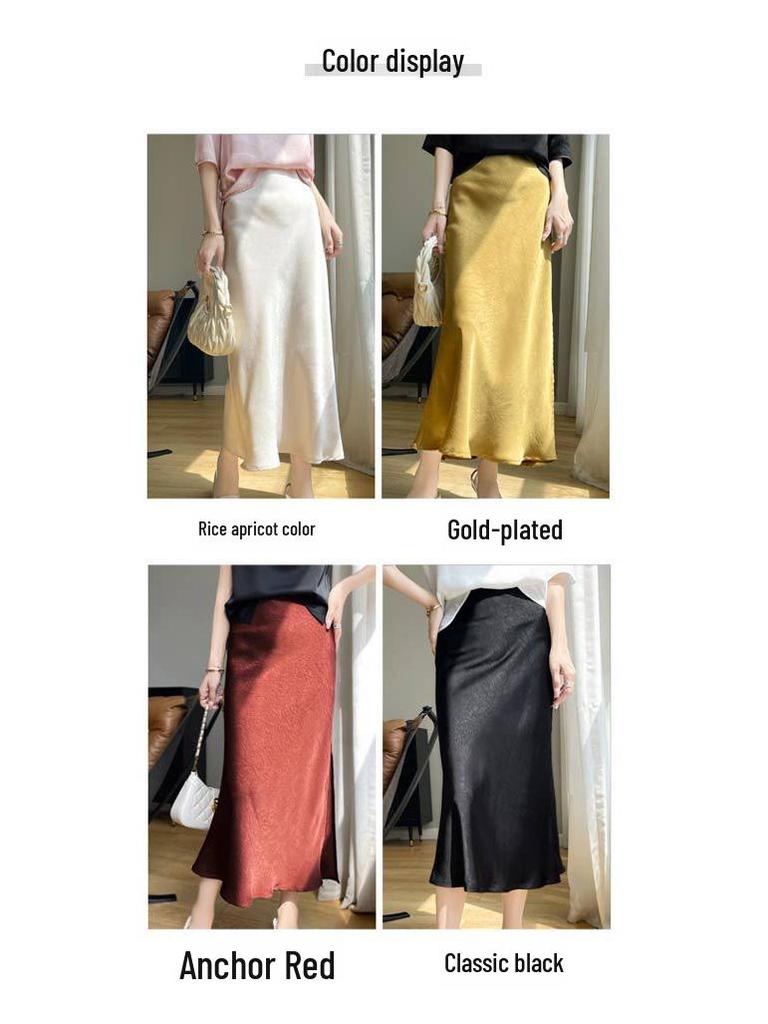 Fustă plisată din mătase de calitate superioară pentru femei, cu model coadă de pește - Vara 2024, culoare uni, talie înaltă, design cu crăpături.