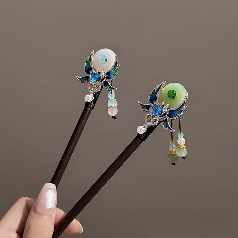 Classic Chinese Wooden Tassel Hair Stick for Women Flower Fresh Pearl Handmade Hairpins Charm Jewelry Accessories Hair Ornaments