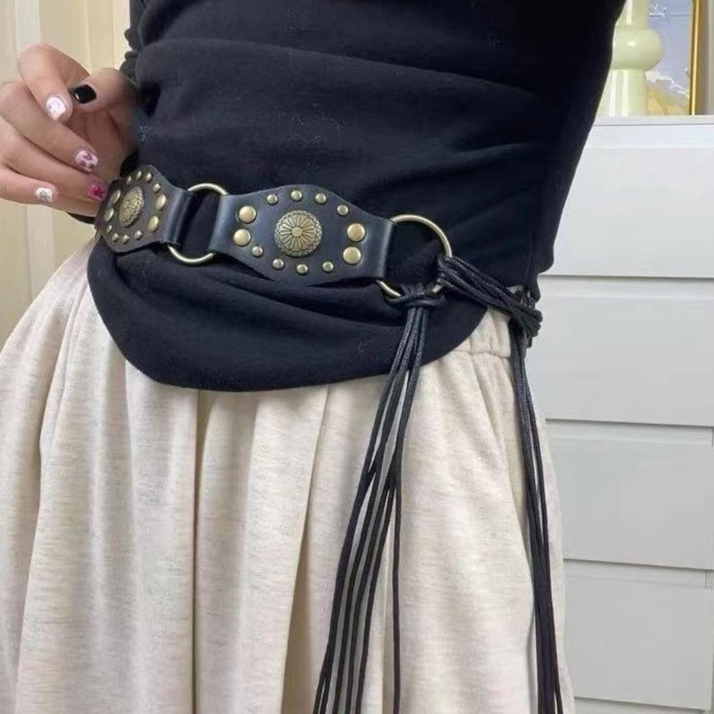 Ceinture de taille à rivets vintage œillets PU cuir ceinture de taille rétro ceinture serre-taille femme jeans