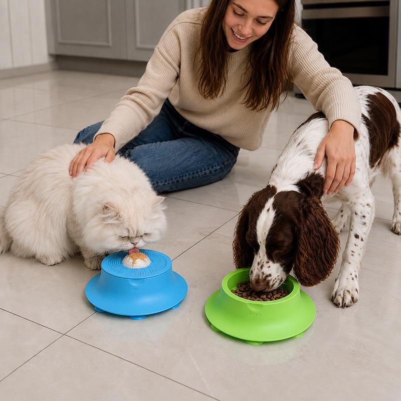 Silicone Slow Feeder Bowl with Suction and Ball, Non-Slip Licking Mat for Cats and Dogs
