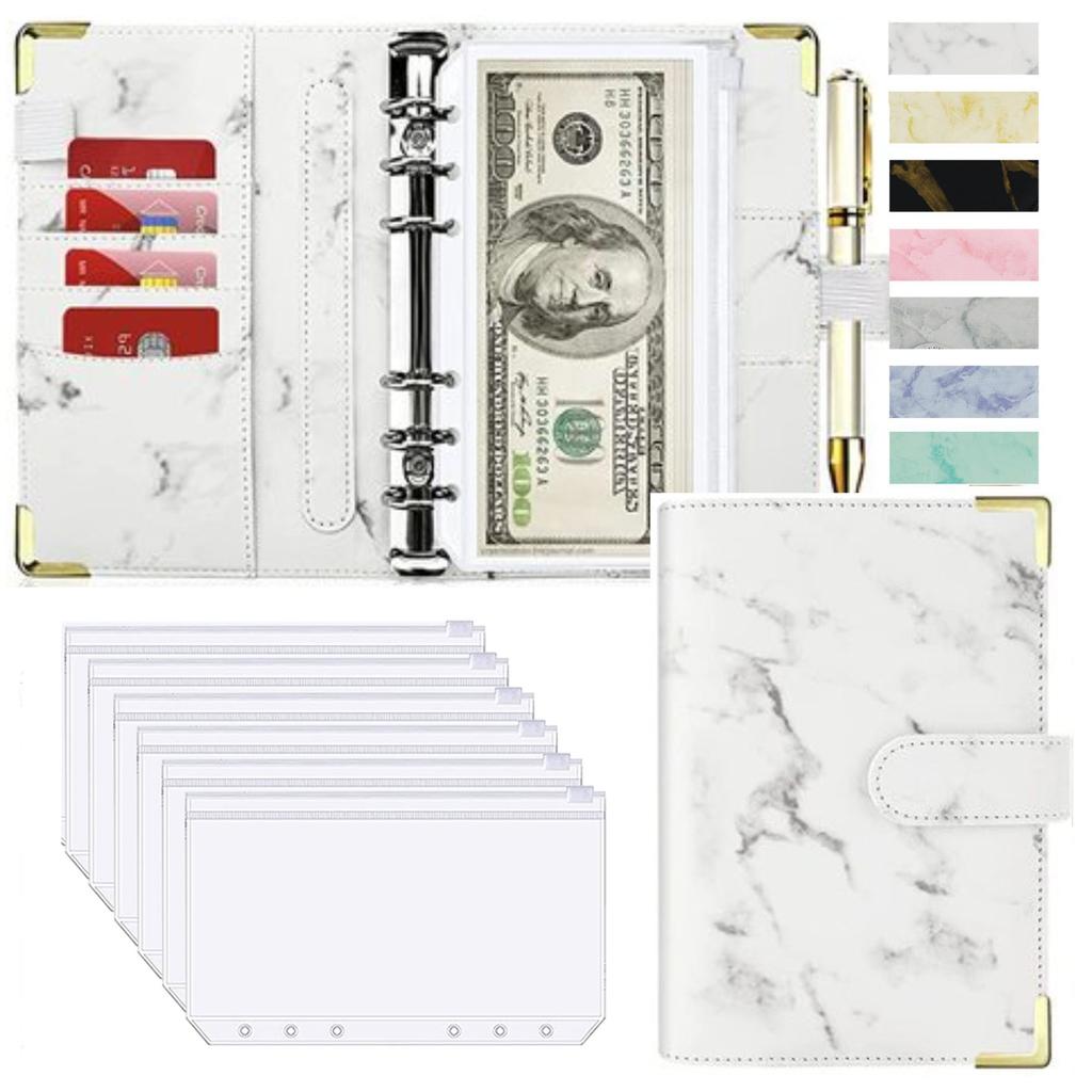 A6 Money Saving Organizer PU Leather Budget Binder Marble Notebook Budgets Planner  Envelope Office School Supplies