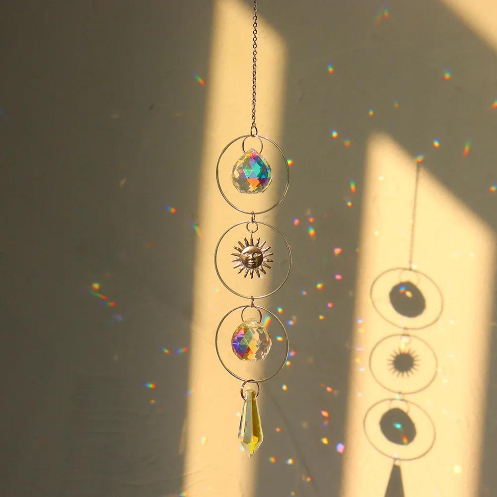 Crystal Wind Chime Moon Sun Catcher Diamond Prisms Pendant Dream Catcher Rainbow Chaser Hanging Drop Home Garden Decor Windchime
