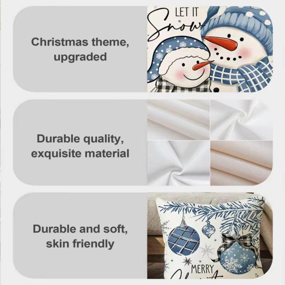 2Pcs Luxury Christmas Blue Cushion Cover Soft Snowman Pillow Shell Pillow