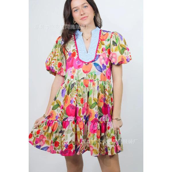 New E-Commerce Loose And Casual Comfortable V-Neck Floral New Printed Dress