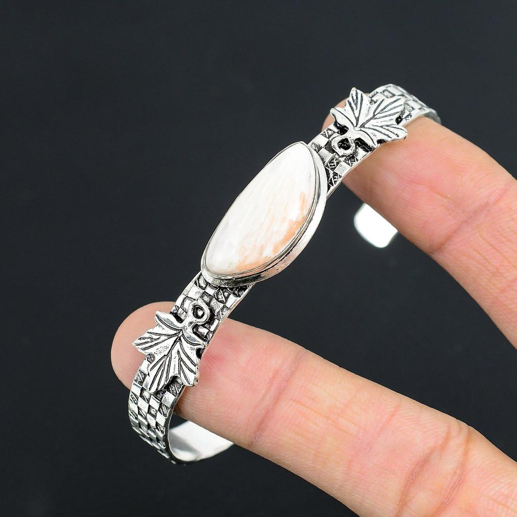 Mothers Day Deal 925 Sterling Silver Marquise Scolecite Stone Bangle Bracelet