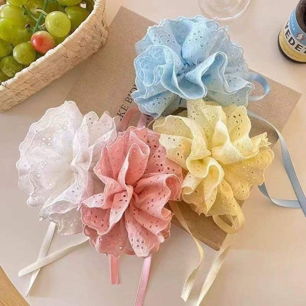 Flower Shape Elastic Hair Bands Cloth Embroidery Large Hair Scrunchies Exaggerated Hair Rope  Girl